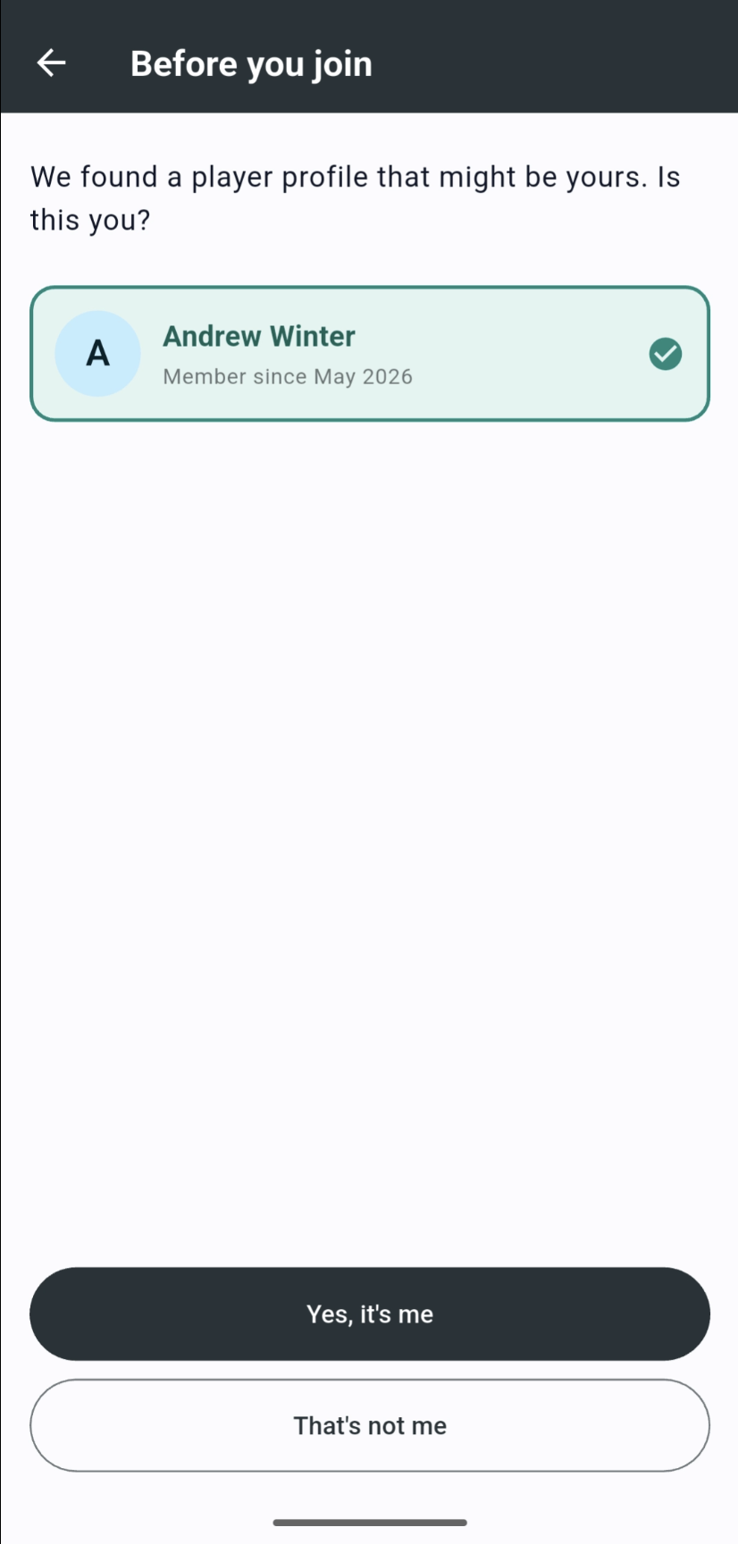 Profile claim prompt when joining a club