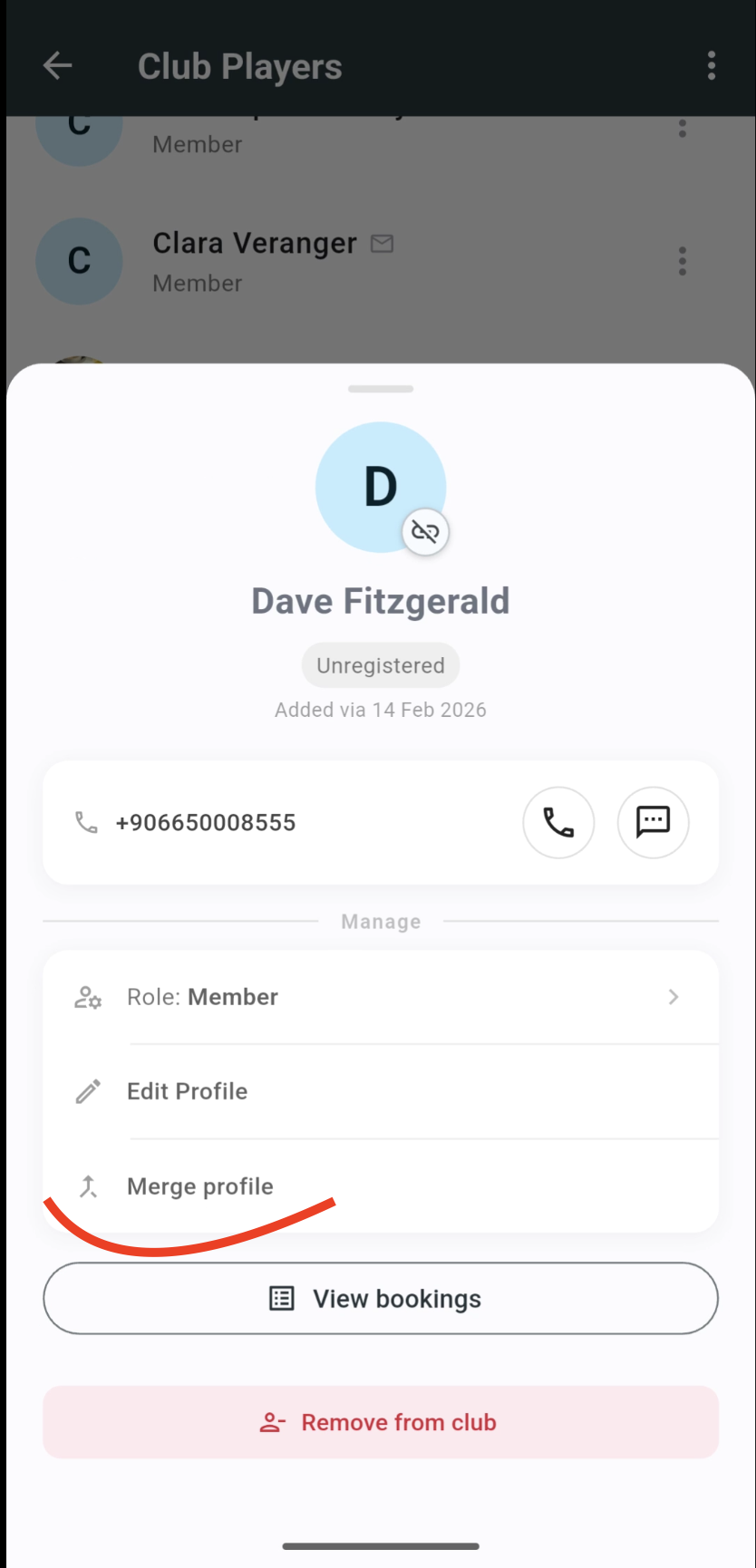 Merge profile option on an unregistered player