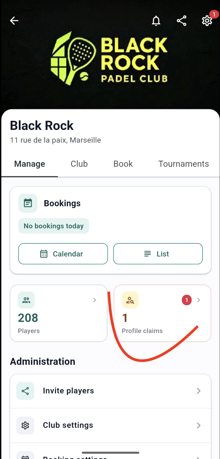 Profile claims card on the Manage tab
