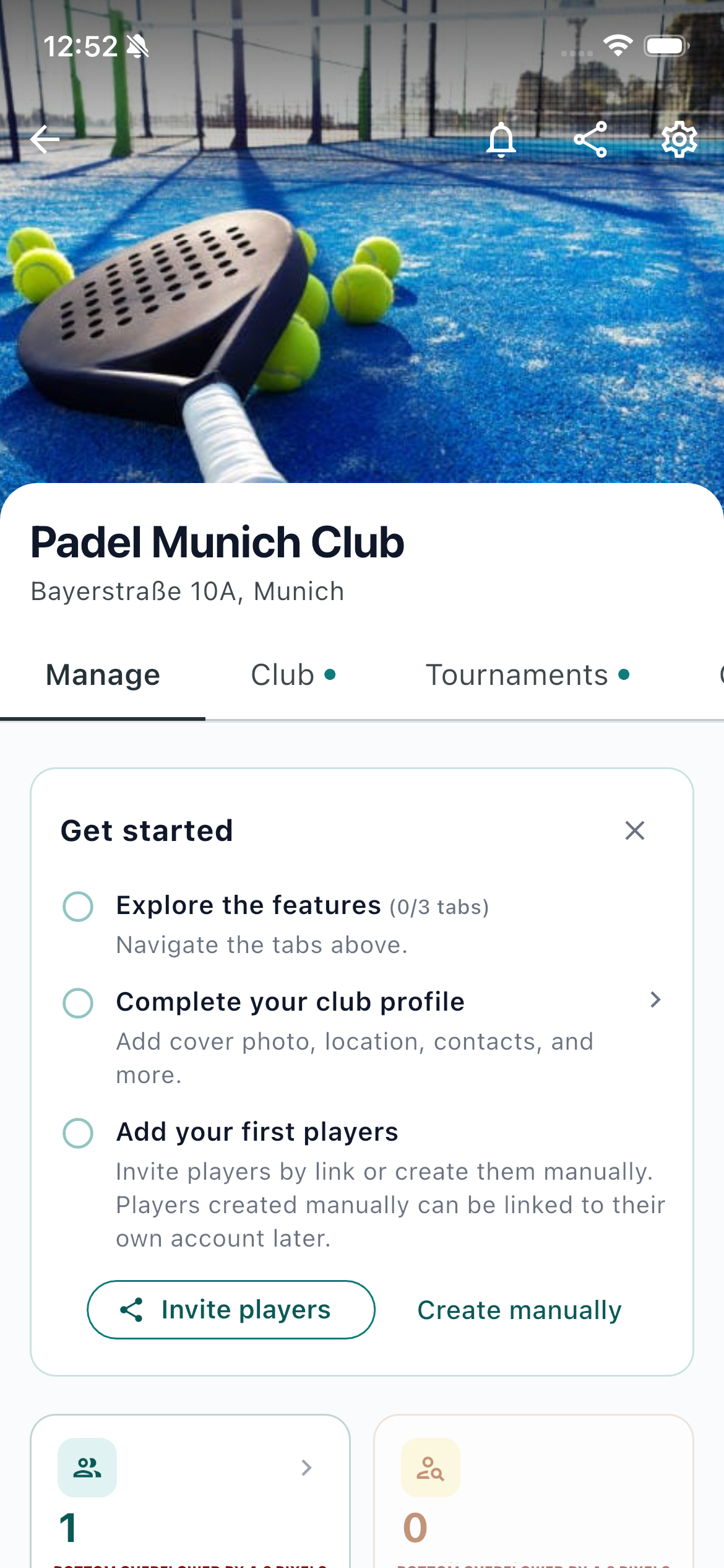 Get started checklist on the Manage tab