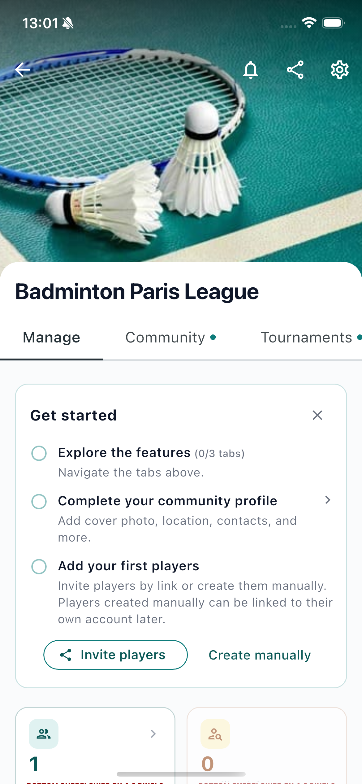 Get started checklist on the Manage tab