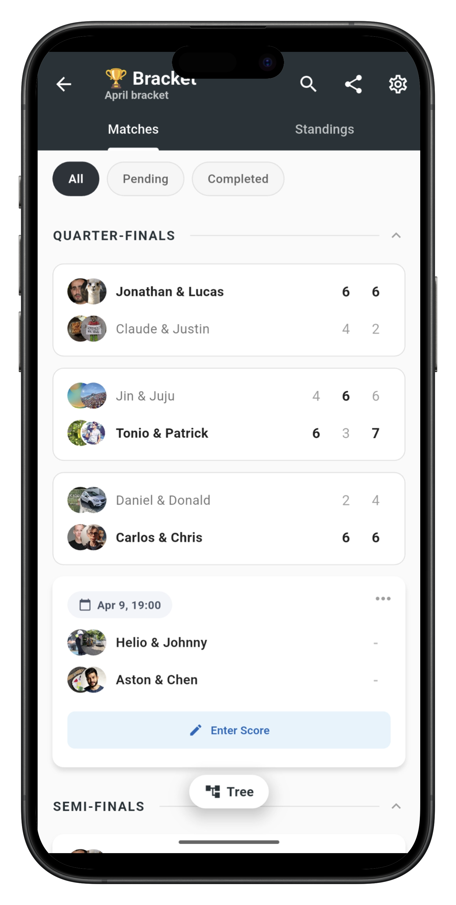 Tournament Match List View in SliceWin
